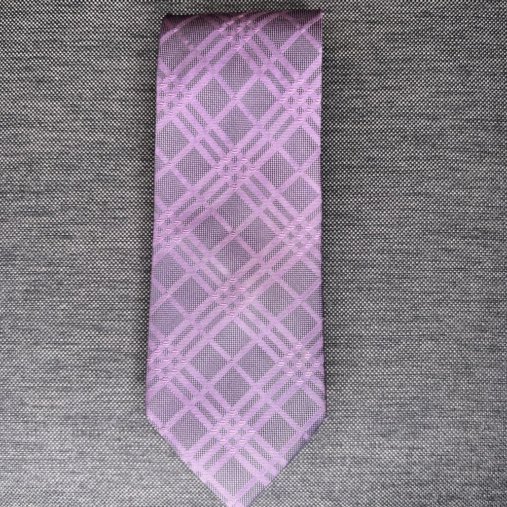 Burberry Nova Check Lavender Purple Silk Plaid Necktie Made in Italy